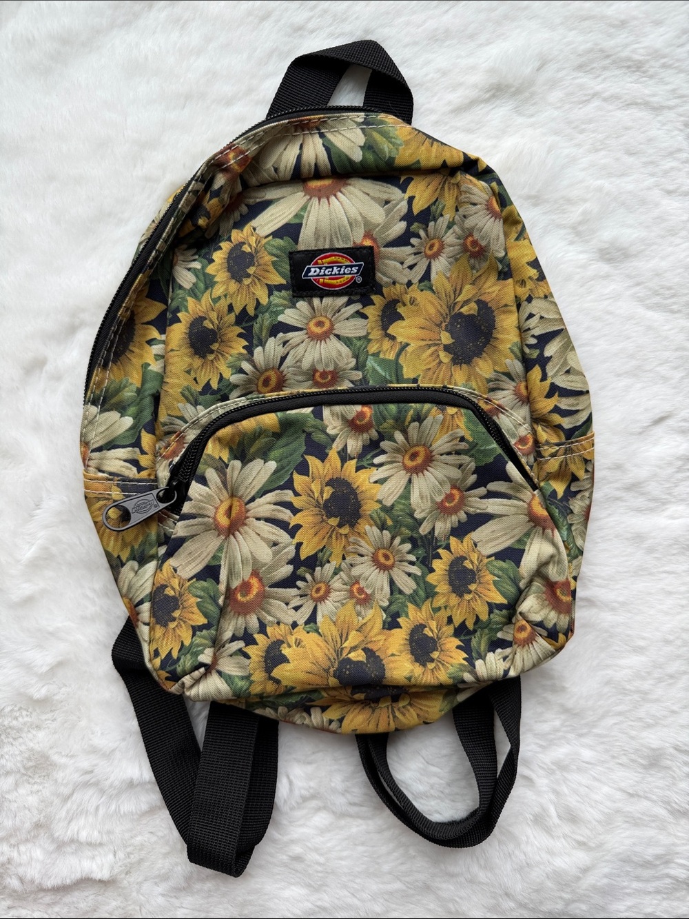 NWOT Dickies Sunflower & Daisies Floral Canvas Mini Backpack Yellow Black Green